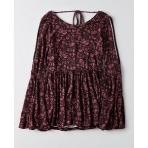 American Eagle Floral Peplum Tee Open Arms Size Small